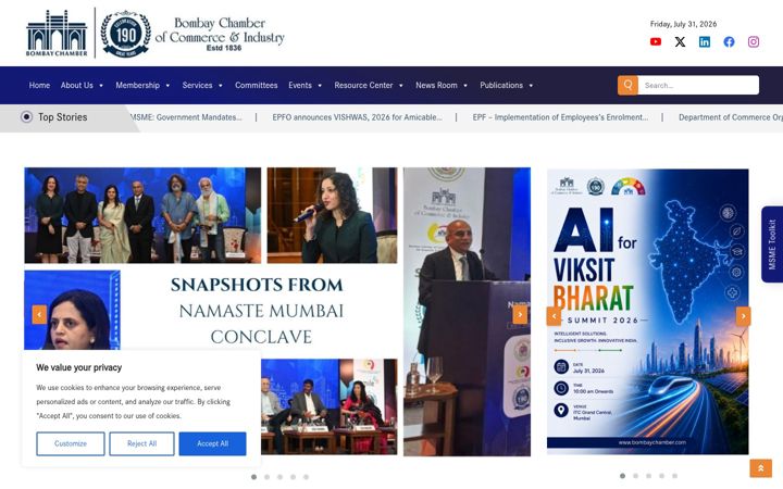 Screenshot of bombaychamber.com