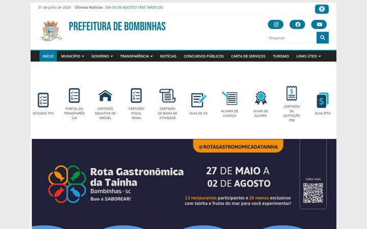 Екранна снимка на bombinhas.sc.gov.br