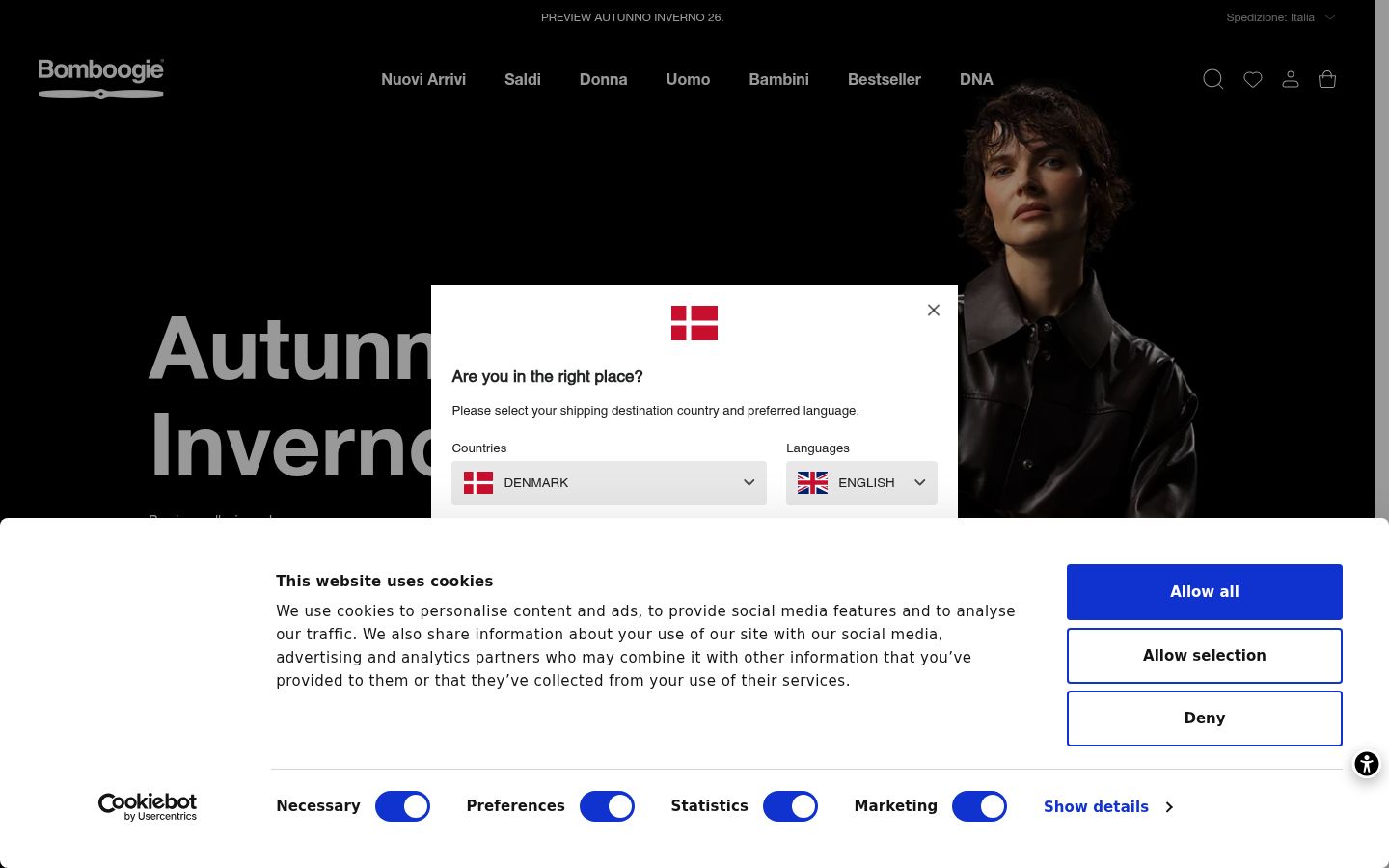 Skærmbillede af samtykkebanneret, som det blev vist før nogen interaktion