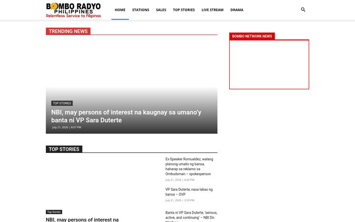 Screenshot of bomboradyo.com