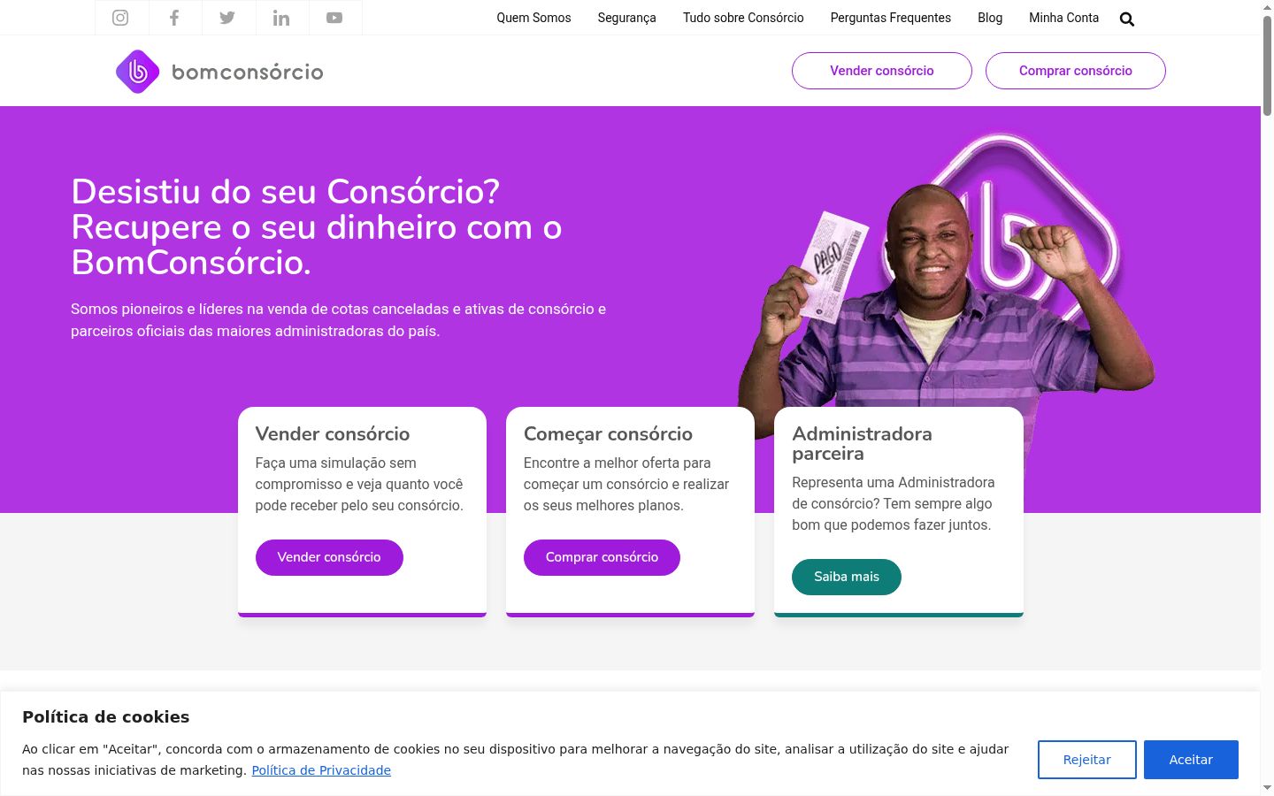 Screenshot del banner di consenso mostrato prima di qualsiasi interazione