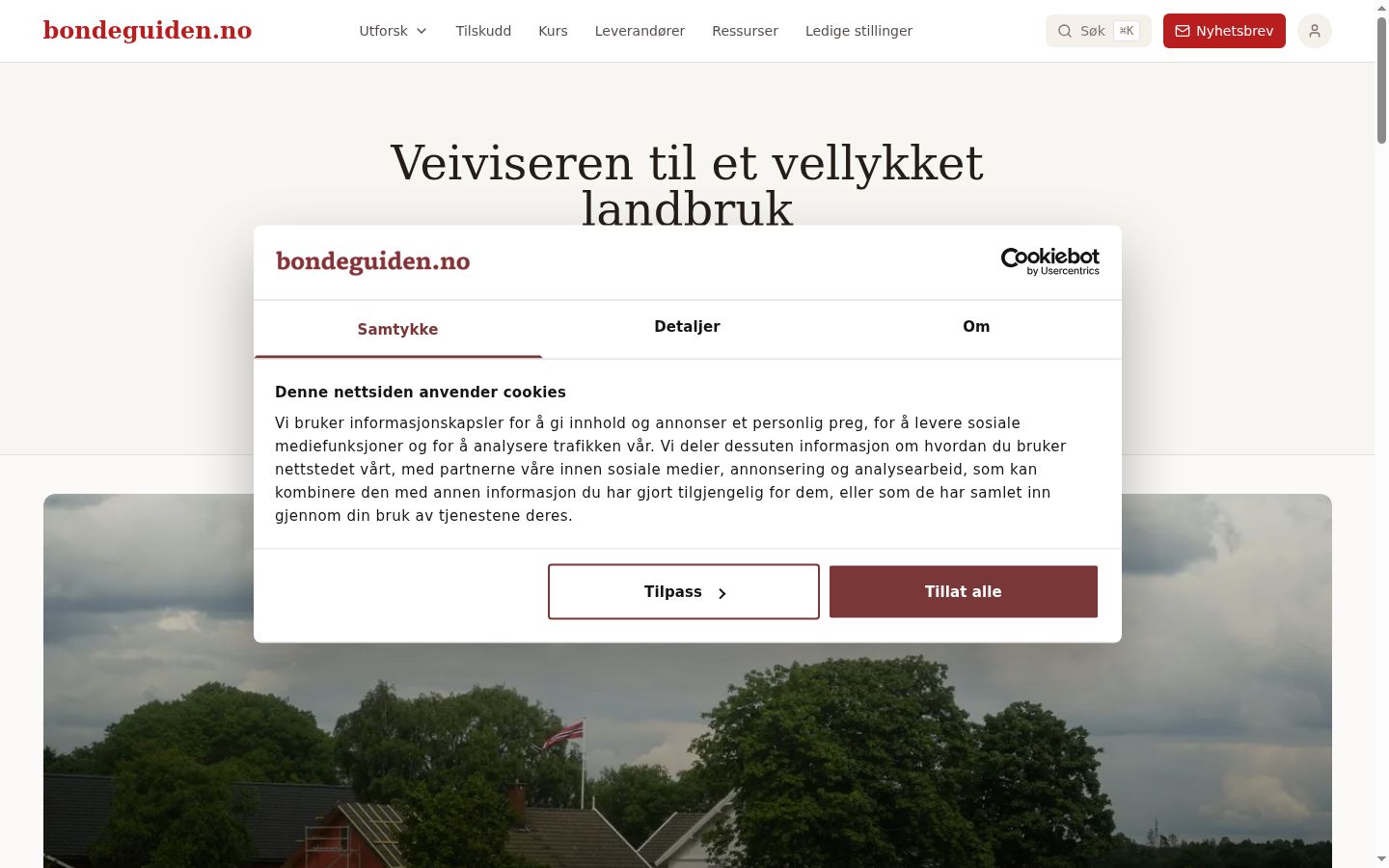 Skærmbillede af samtykkebanneret, som det blev vist før nogen interaktion
