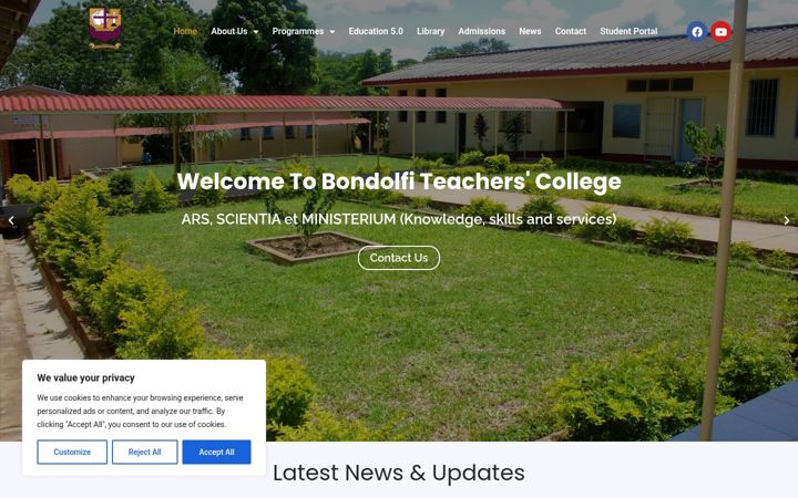 Screenshot of bondolfiteacherscollege.ac.zw