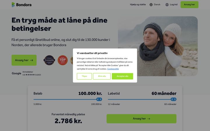 Screenshot ta' bondora.dk