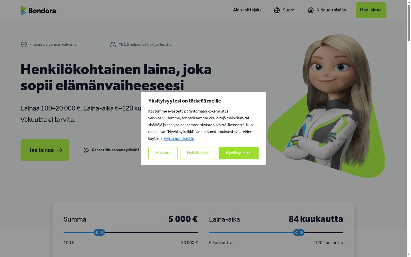 Sutikimo reklamjuostės, rodytos prieš bet kokią sąveiką, ekrano kopija