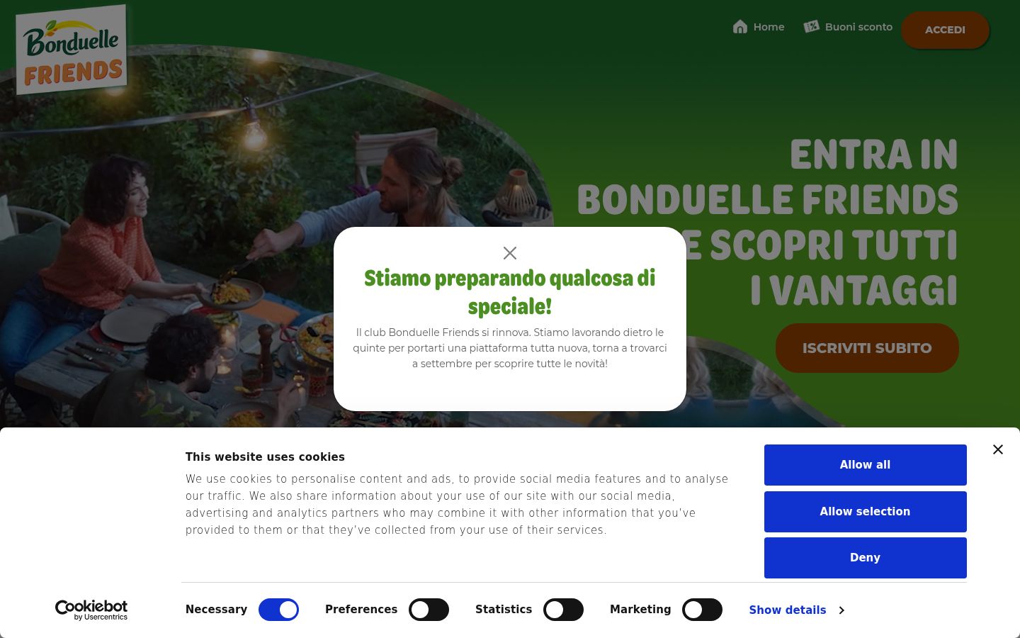 Screenshot del banner di consenso mostrato prima di qualsiasi interazione