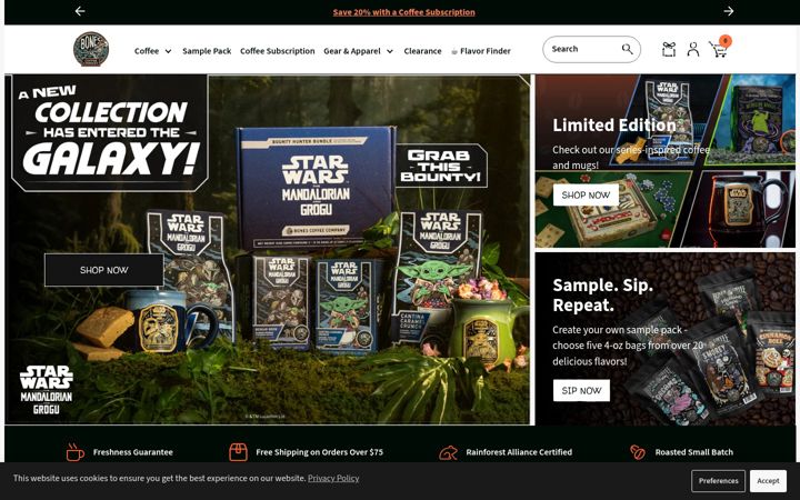 Screenshot of bonescoffee.com