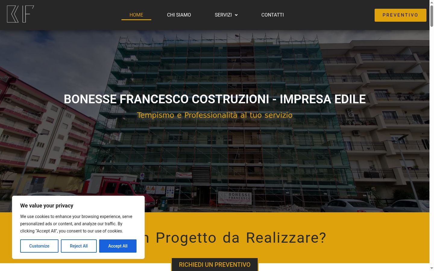 Screenshot del banner di consenso mostrato prima di qualsiasi interazione