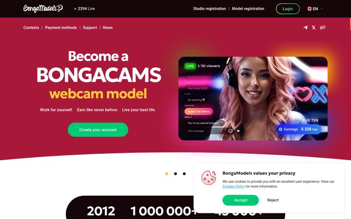 Screenshot of bongamodels.com