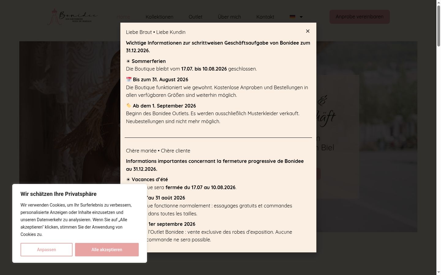 Captura de ecrã do banner de consentimento apresentado antes de qualquer interação