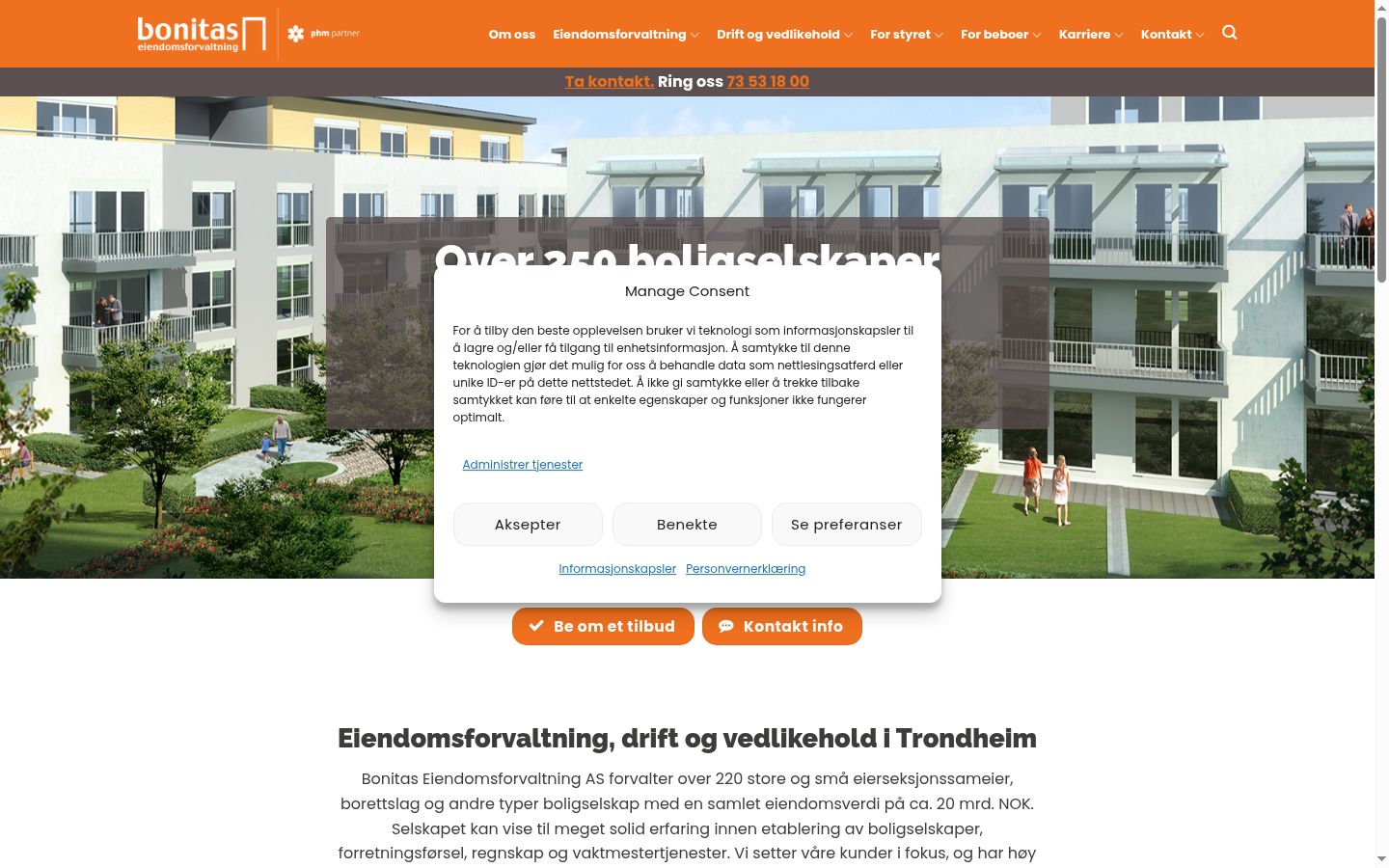 Skærmbillede af samtykkebanneret, som det blev vist før nogen interaktion