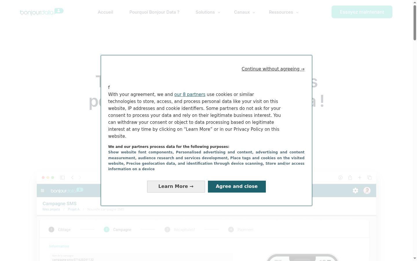 Screenshot of the consent banner shown before any interaction