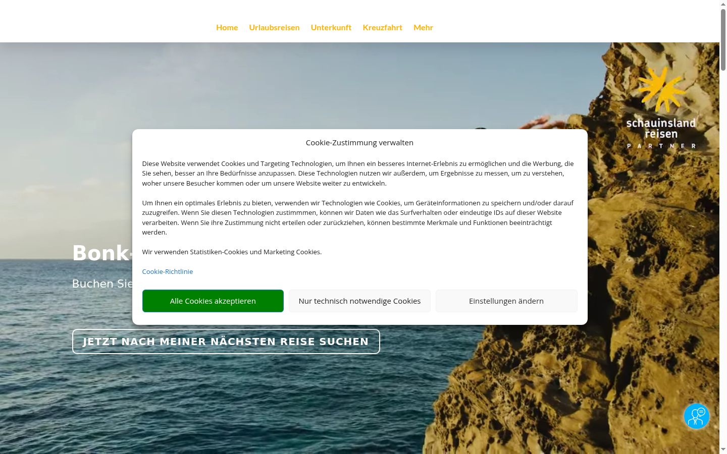 Screenshot van de toestemmingsbanner zoals getoond vóór enige interactie