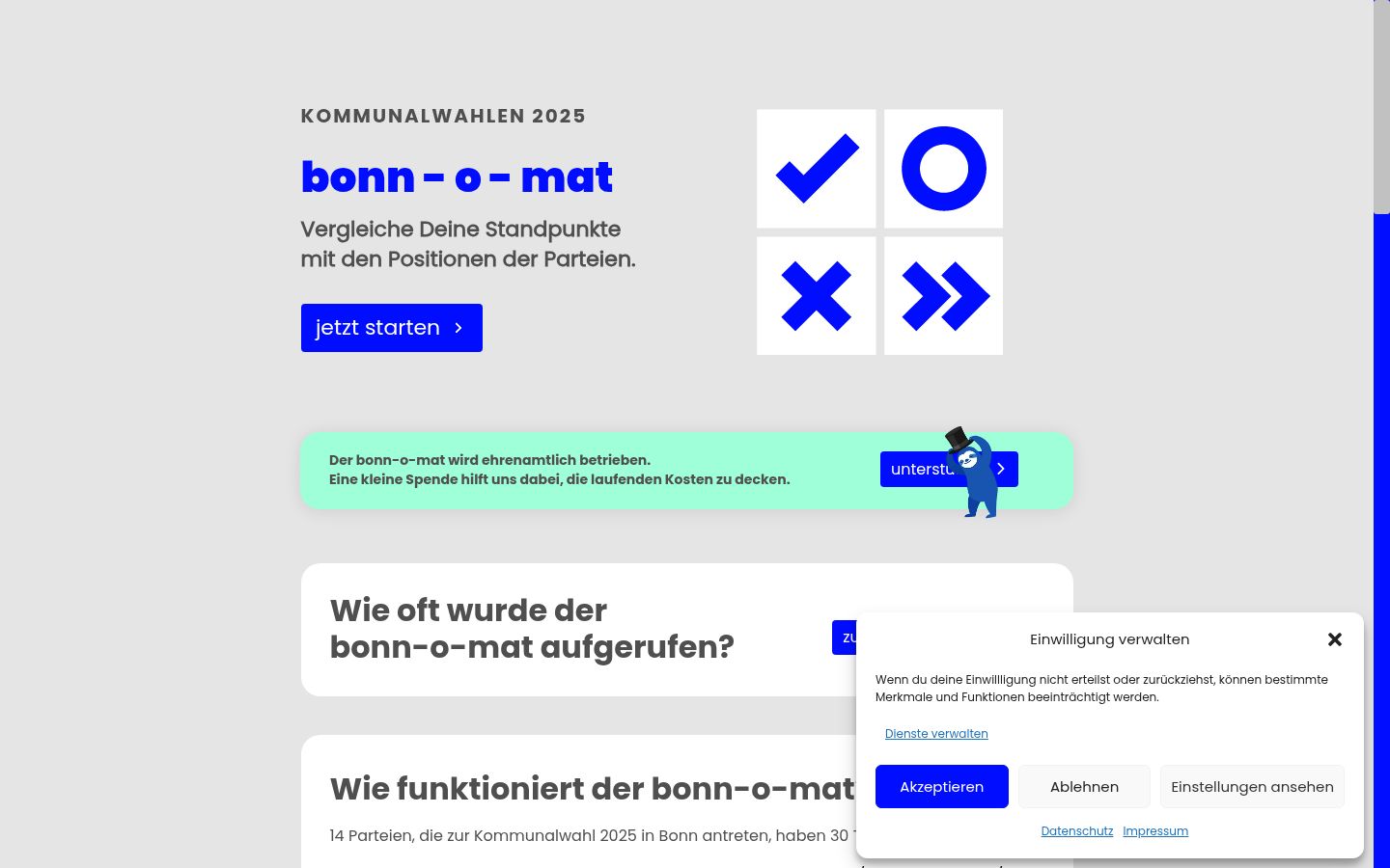 Screenshot van de toestemmingsbanner zoals getoond vóór enige interactie