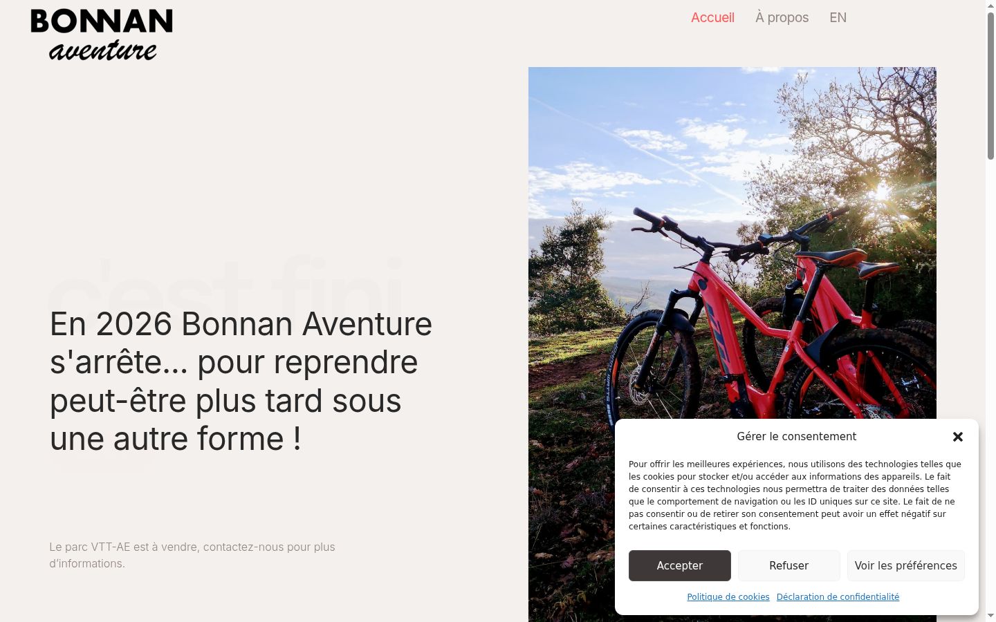 Capture d'écran de la bannière de consentement affichée avant toute interaction