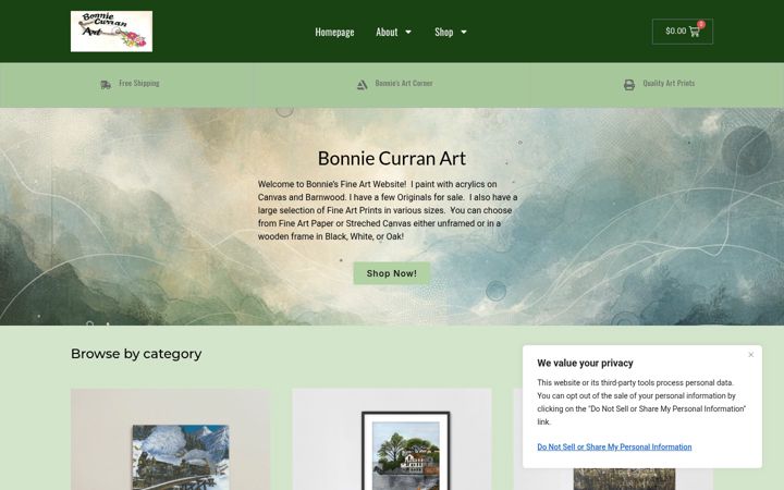 Screenshot of bonniecurranart.com
