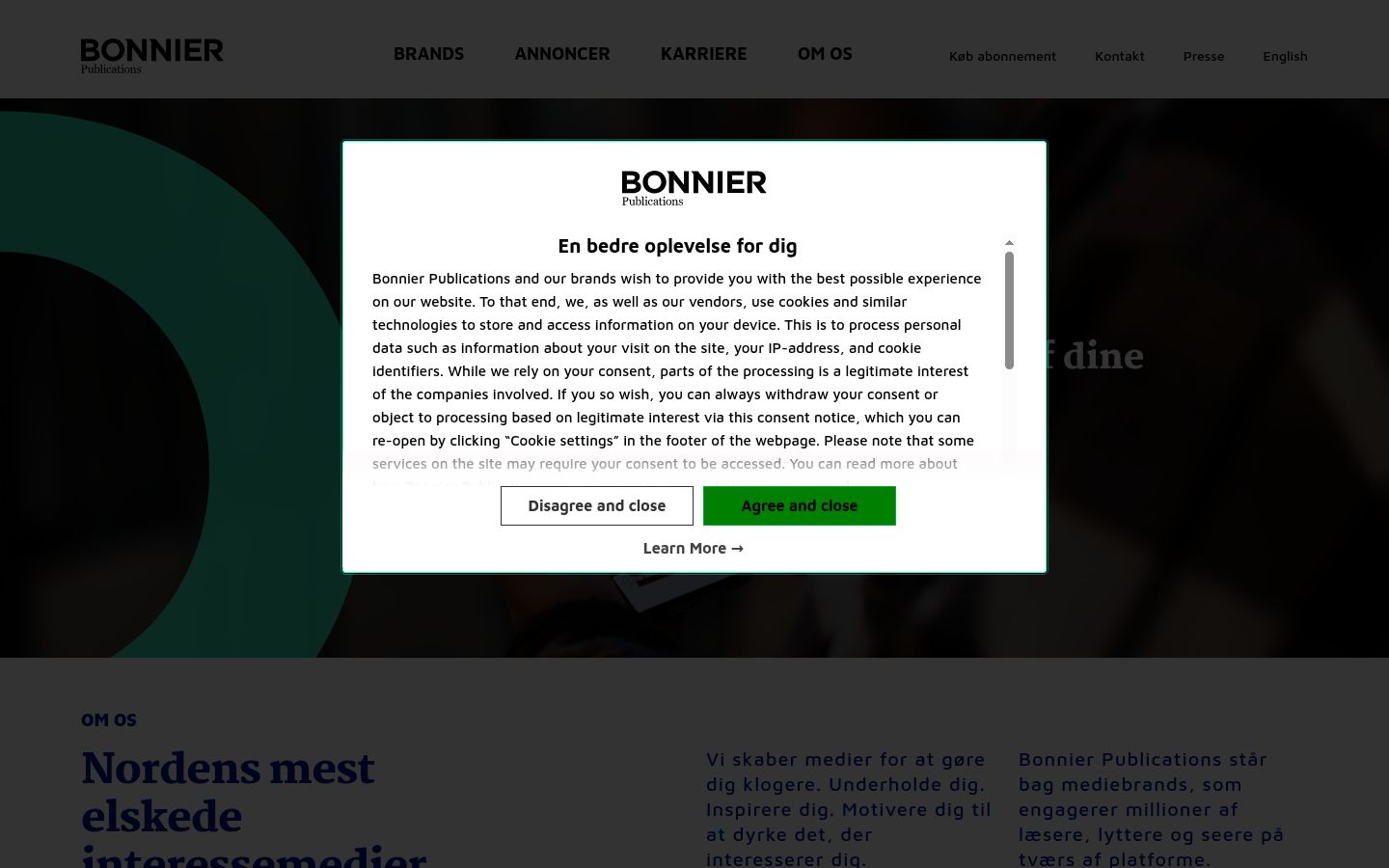 Screenshot of the consent banner shown before any interaction