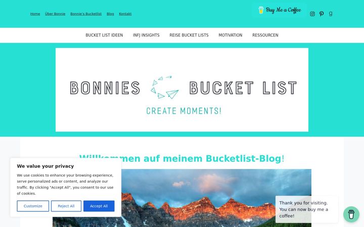 Screenshot of bonnies-bucketlist.de