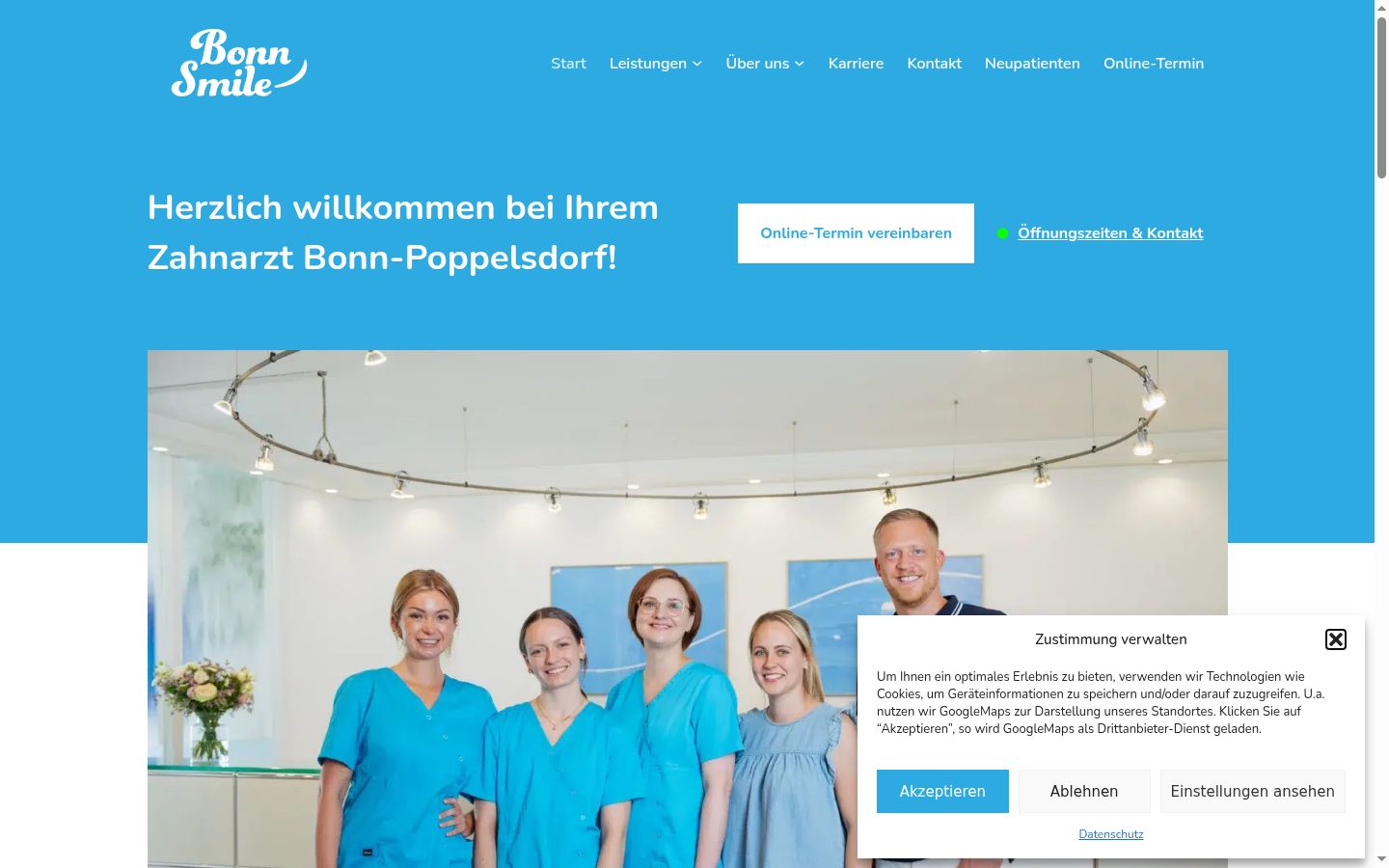 Screenshot des Einwilligungsbanners vor jeglicher Interaktion