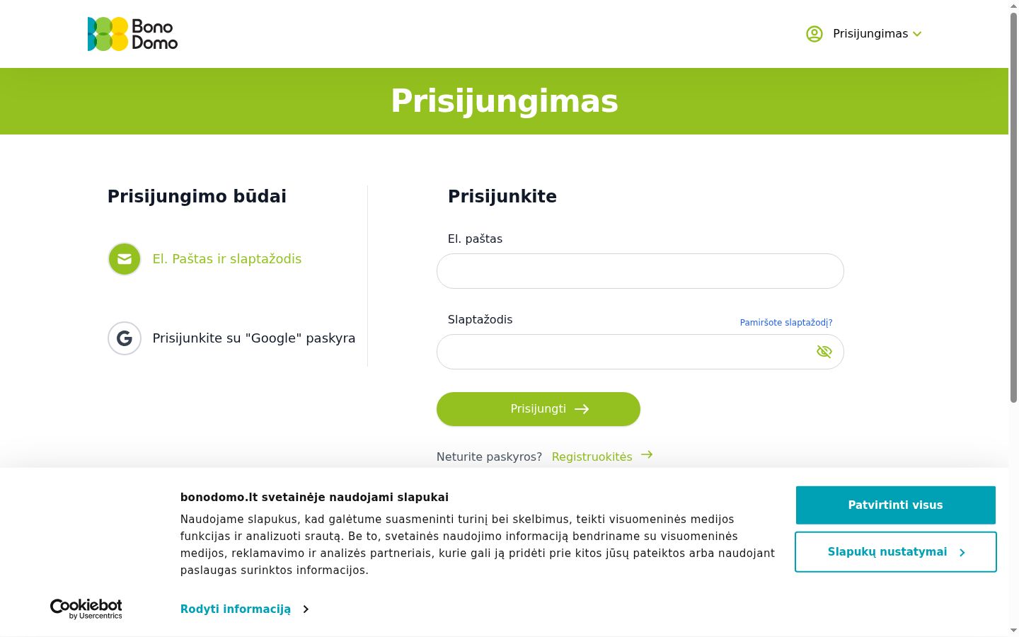 Ekrānuzņēmums ar piekrišanas baneri, kas tika rādīts pirms jebkādas mijiedarbības