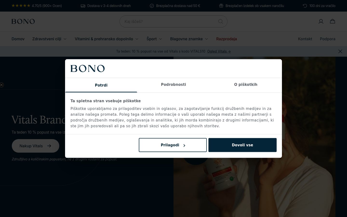 Screenshot del banner di consenso mostrato prima di qualsiasi interazione