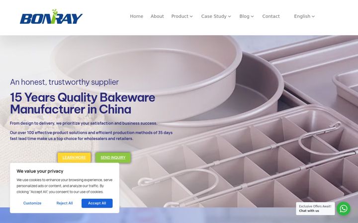 Snimka zaslona za bonraybakeware.com