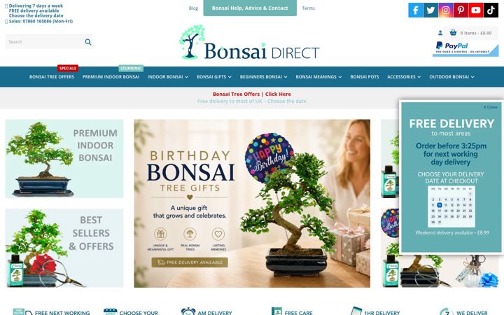 Screenshot stránky bonsaidirect.co.uk