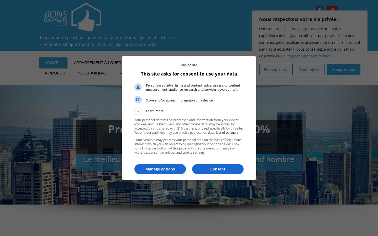 Screenshot of the consent banner shown before any interaction