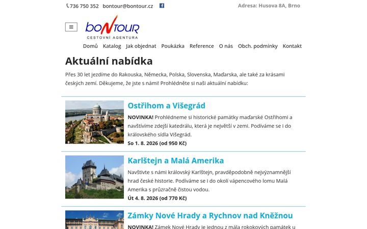 Kuvakaappaus sivustosta bontour.cz