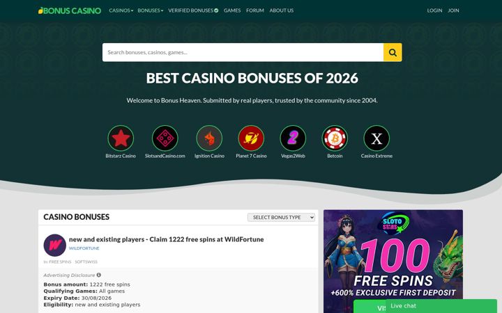 Screenshot of bonuscasino.org