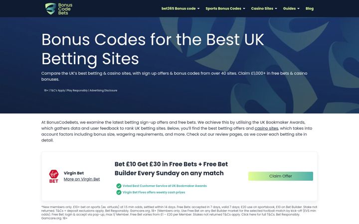 Screenshot of bonuscodebets.co.uk