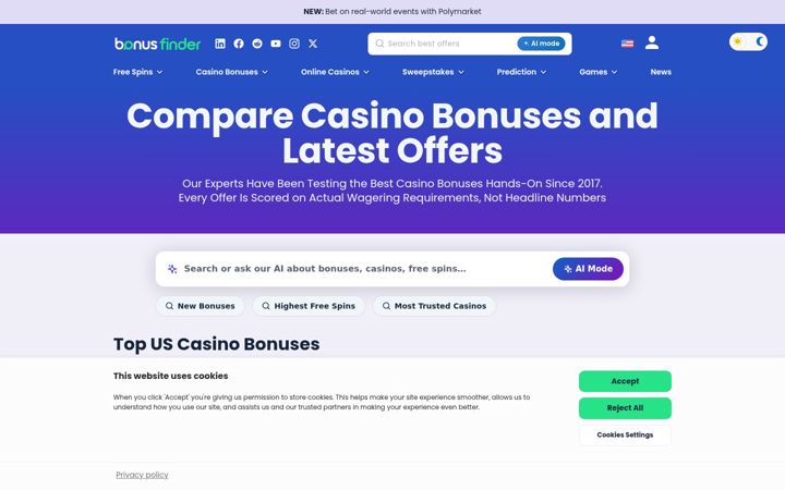 Screenshot of bonusfinder.com
