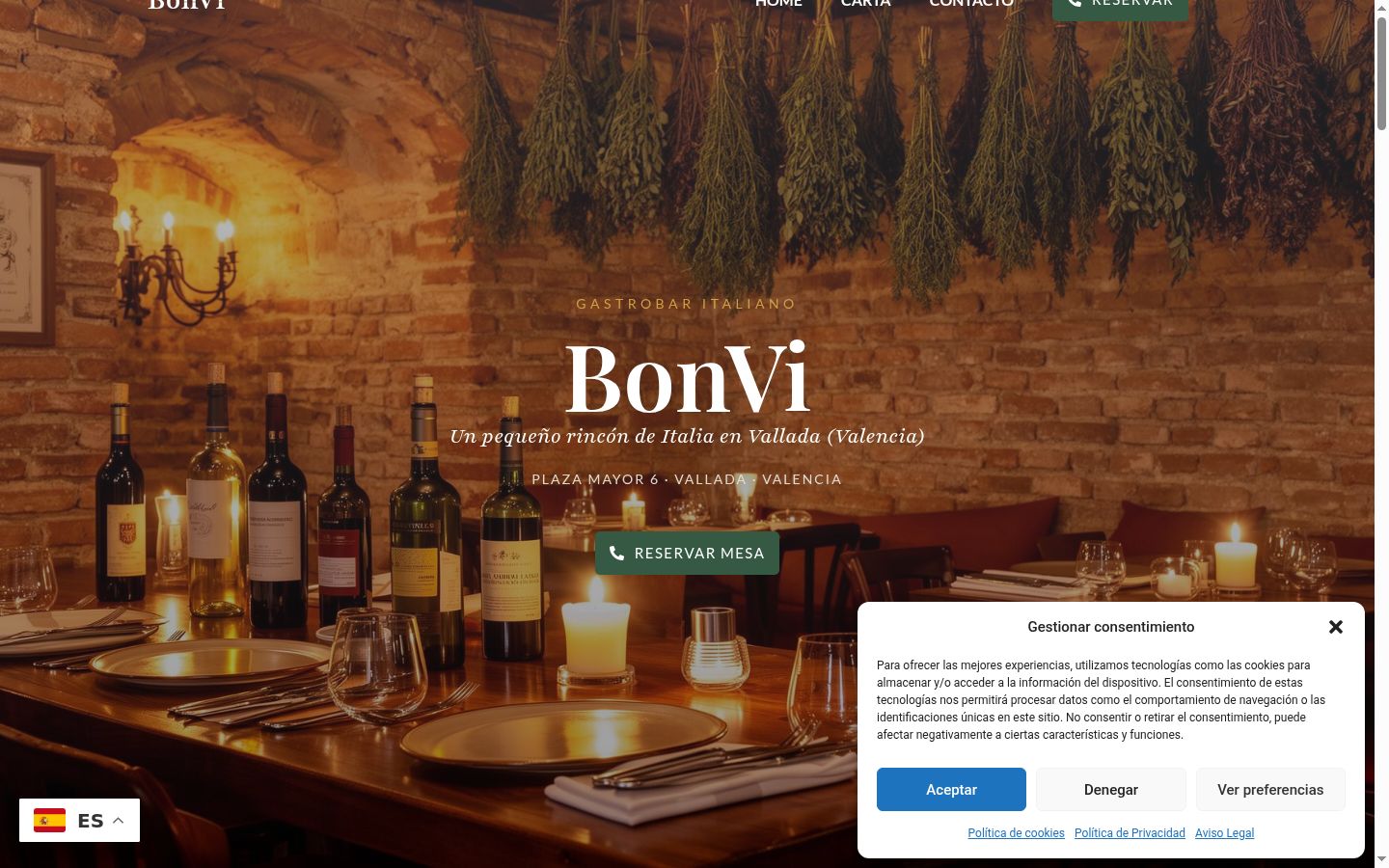Screenshot del banner di consenso mostrato prima di qualsiasi interazione