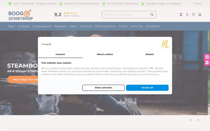 Screenshot of boogschietshop.nl