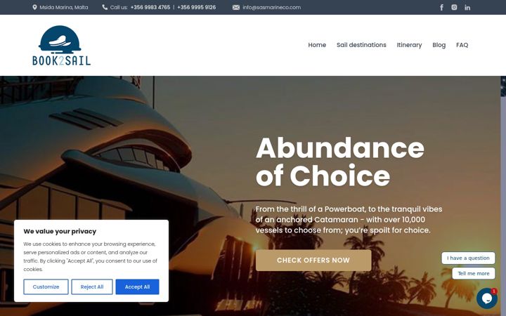 Screenshot of book2sail.com