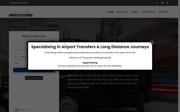 Screenshot of bookalondoncab.com