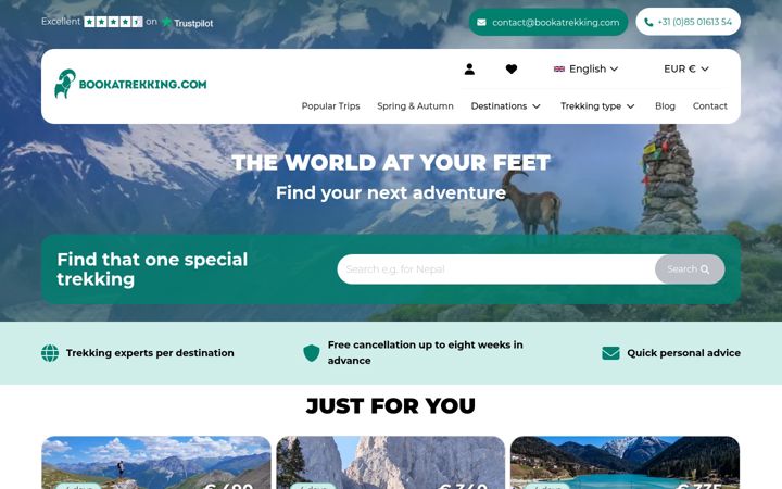 Screenshot of bookatrekking.com