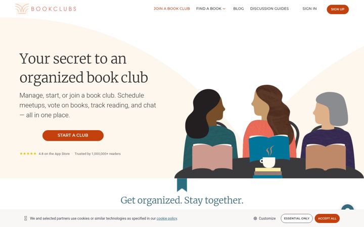 Kuvakaappaus sivustosta bookclubs.com