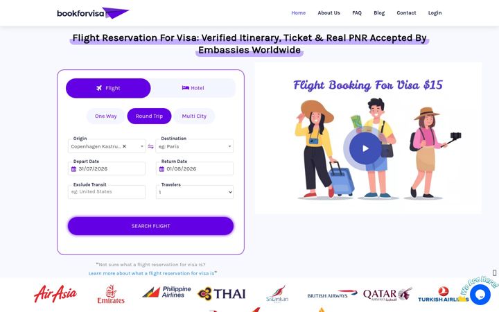 Screenshot of bookforvisa.com