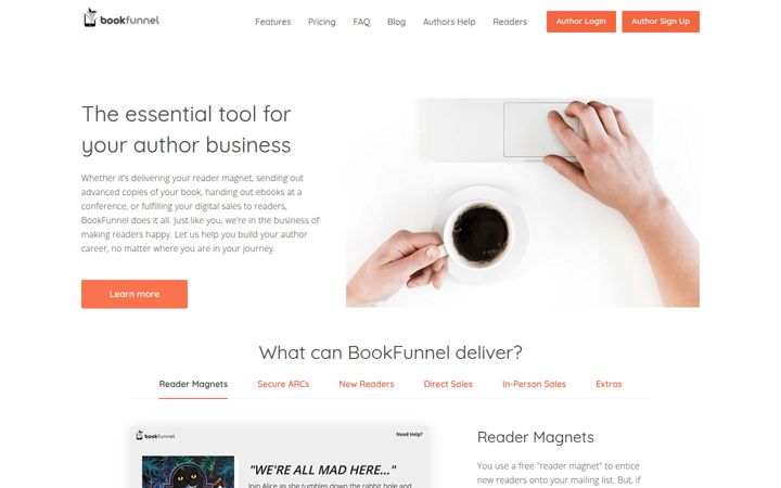 Captură de ecran a bookfunnel.com