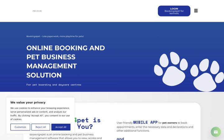 Kuvakaappaus sivustosta booking4pet.com