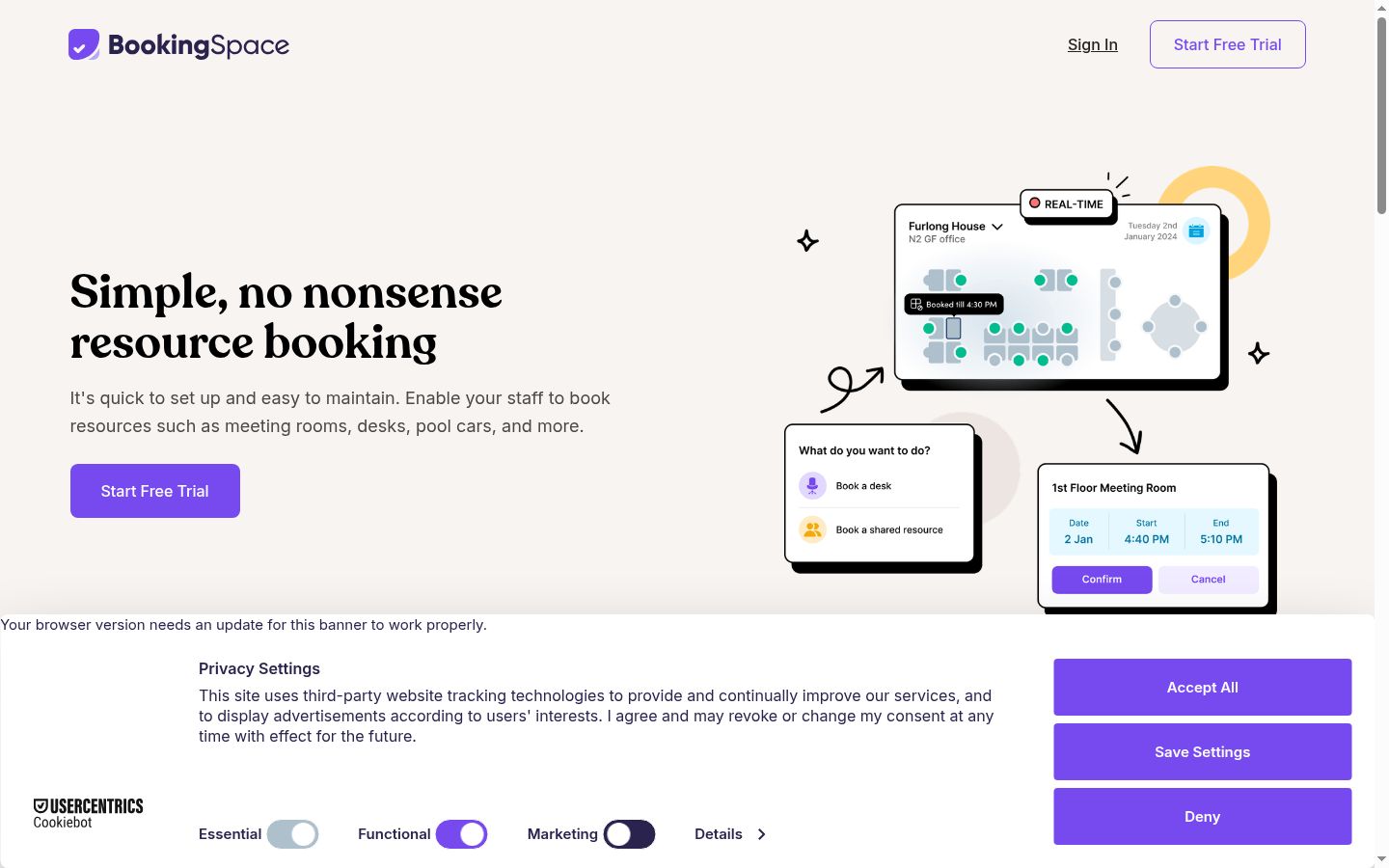 Capture d'écran de la bannière de consentement affichée avant toute interaction
