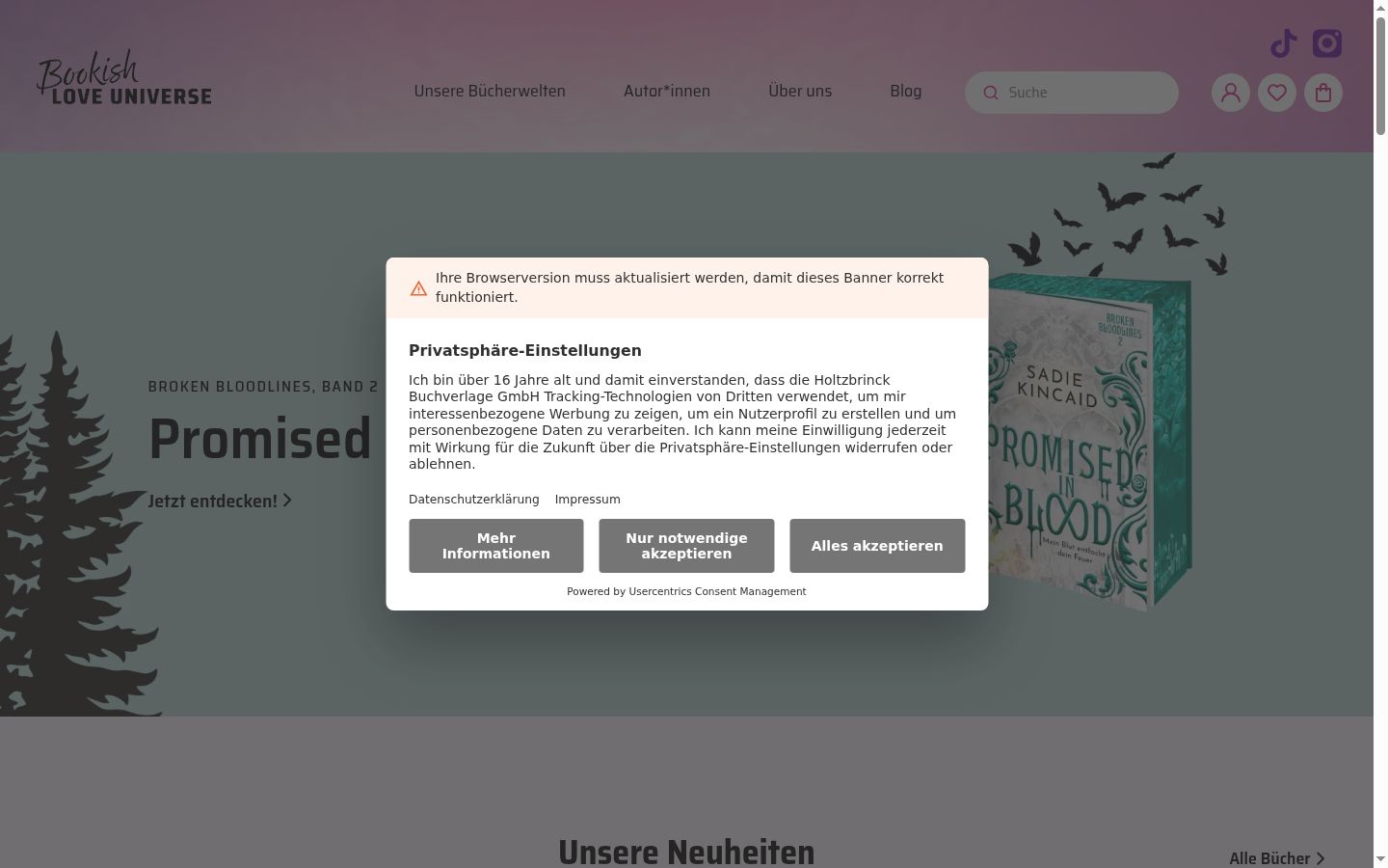 Capture d'écran de la bannière de consentement affichée avant toute interaction