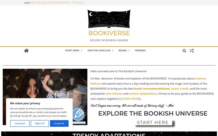 Screenshot stránky bookiverse.org