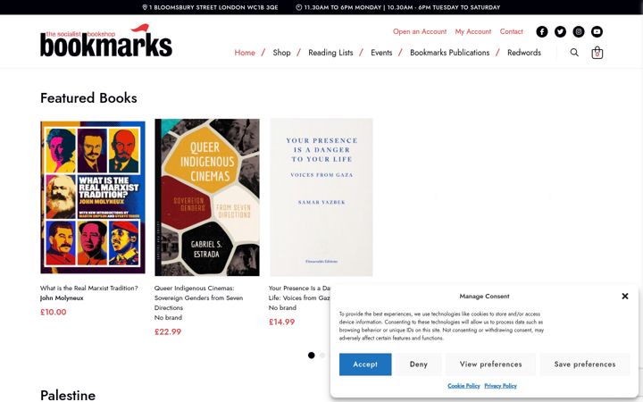 Екранна снимка на bookmarksbookshop.co.uk