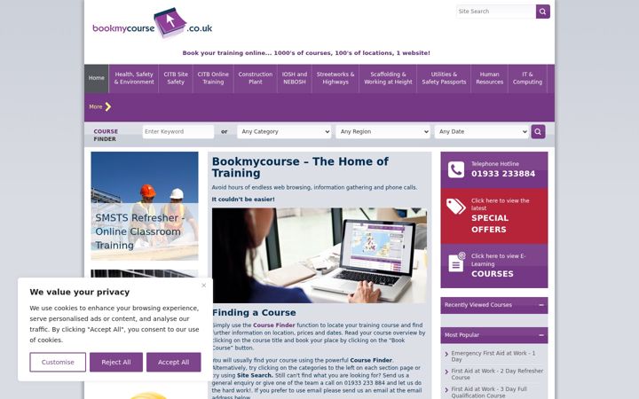 Screenshot of bookmycourse.co.uk