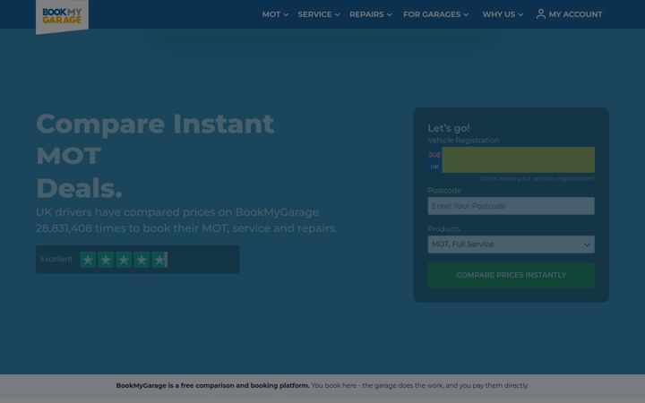 Captură de ecran a bookmygarage.com