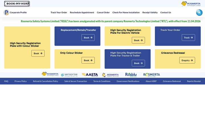 Screenshot of bookmyhsrp.com