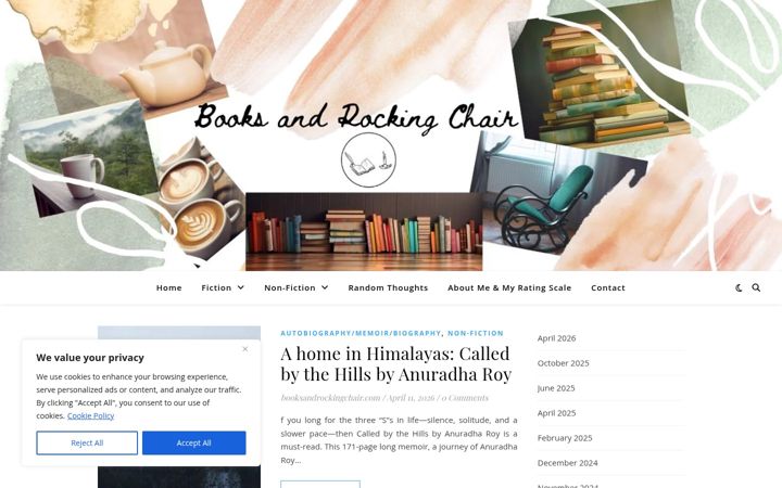 Screenshot stránky booksandrockingchair.com