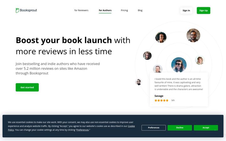 Kuvakaappaus sivustosta booksprout.co